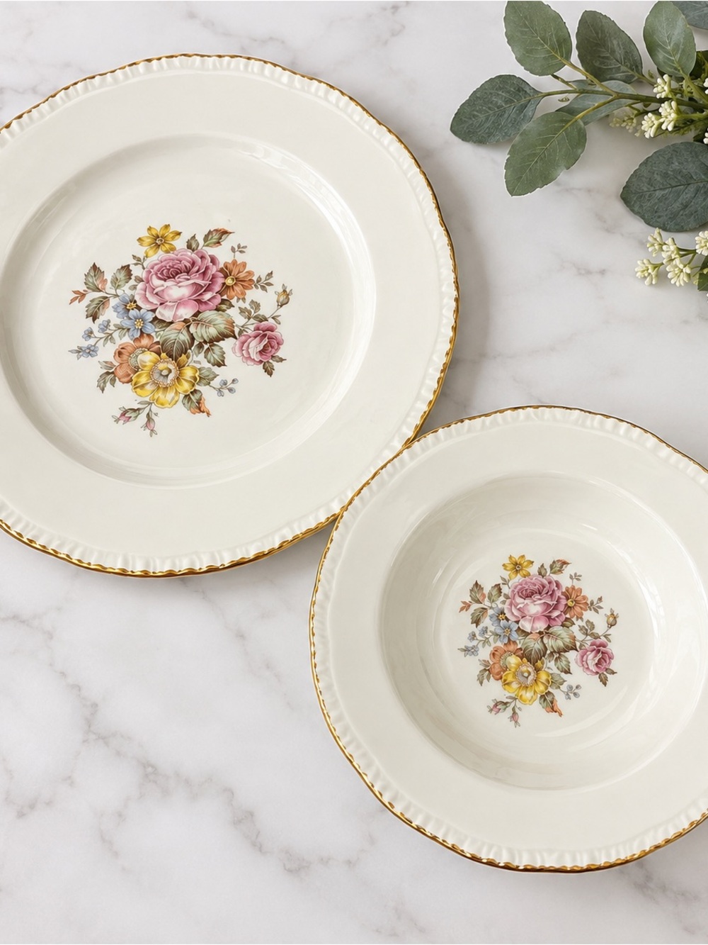 Cunningham & Pickett Stratford Vintage Floral Plate & Bowl Set